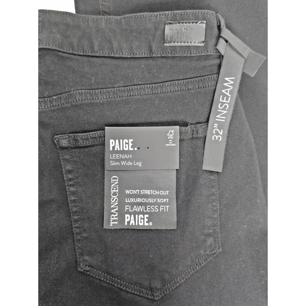 Paige Leenah Slim Wide Leg Jeans Womens 32 Black NEW Transcend Flawless Fit - Picture 10 of 13